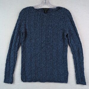 Lauren Jean Co Ralph‎ Lauren Women Medium Roll Boat Neck Cable Knit Blue Sweater